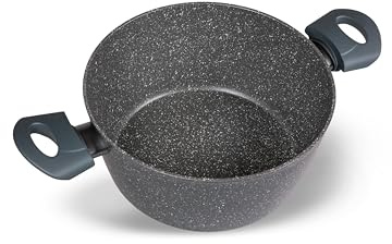 Zanetti - Cacerola antiadherente de 24 cm DURAPIETRA, apta para todas las placas incluyendo inducción, dos asas, revestimiento alto espesor, diámetro 24 cm
