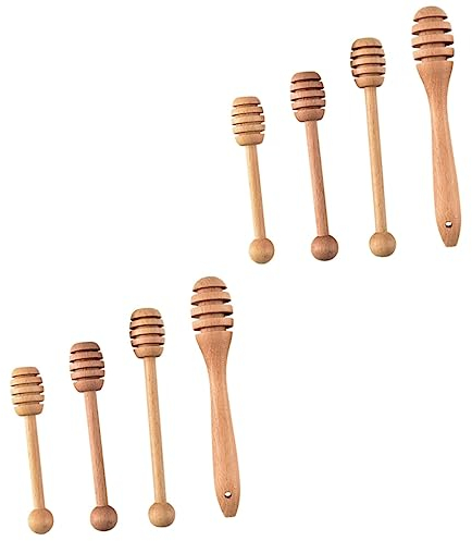 Anneome 8pcs Beech Honey Containers Dippers Honey Stirrer Server Jar Jam Spoons