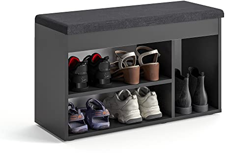 KOMTO Schuhbank mit Sitzfläche - Schuhregal Bank mit Stauraum Schwarz 80 x 48 x 32 cm Schuhschrank mit Sitzbank Flur Bank Garderobenbank Sofia
