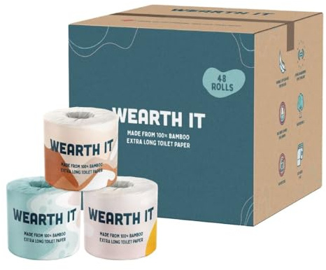 Bär den – 100 % bambu toalettrulle, miljövänlig, 3 lager, 300 ark, låda med 48 toalettrullar storpack köp | mjukt, starkt, hållbart, biologiskt nedbrytbart, plastfritt och doftfritt toalettpapper
