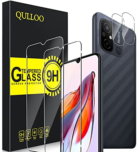 QULLOO Schutzfolie für Xiaomi Redmi 12C,2 Stück Displayschutzfolie mit 2 Stück Kameraschutz [9H Härte Gehärtetes Glas ][HD Klar Schutzglas][Anti-Kratzen Folie] | 2 Stück Displayschutzfolie, 2 Stück Kameraschutz, 9H Härte Glas, Anti-Kratzen Folie, HD Klar Schutzglas