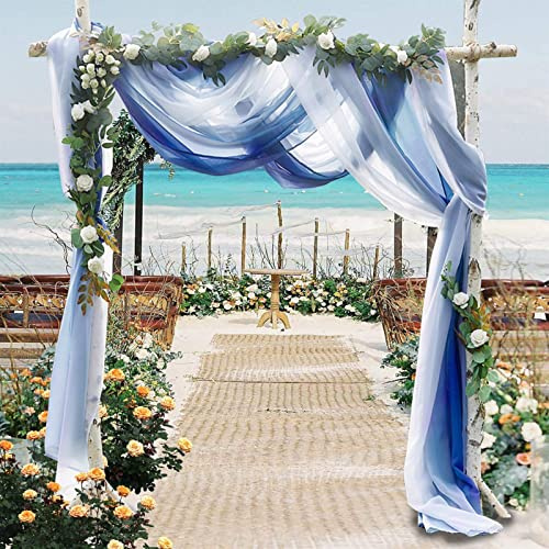SK Stuido Querbehang Transparente Gardinen Schals Voile Vorhang Freihanddeko Dekoschals Gardinen Dekoschals Vorhang für Party Hochzeit Schlafzimmer 2 Stück Blau, 130x518cm
