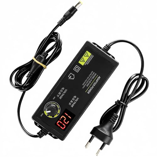 Fuente de Alimentación Regulable 3-12V 5A, Adaptador de Corriente Ajustable con Botón Giratorio Pantalla LED Fuente de Alimentación Ajustable con Control de Voltaje, para Motores
