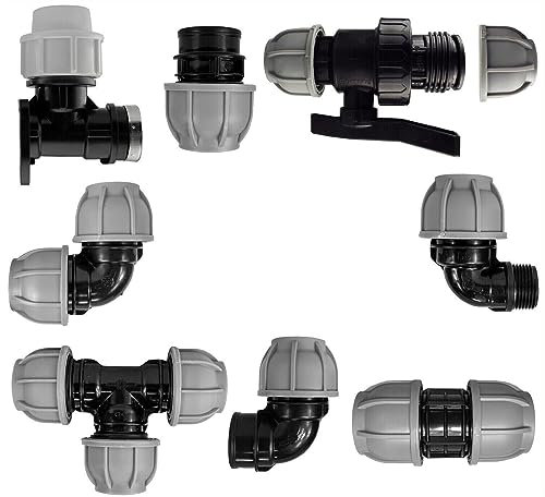 MDPE Compression Connector Fittings 25mm LDPE Water Pipe Elbow Valve Straight (Elbow 25mm - 25mm)