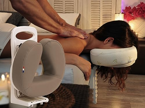 Massage-Kopfstütze zum Liegen oder Sitzen für Bett oder Tisch, Höhe und Neigung verstellbar, ergonomisches Kissen mit Memory-Schaum, 8 cm, faltbar, Tragegriff