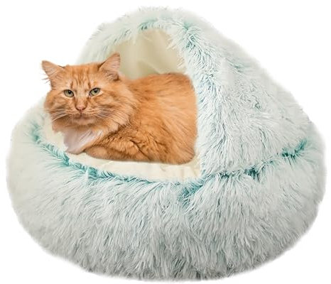XIEMINLE Beruhigendes Katzennest, Katzensofa für Kätzchen und Welpen, Hunde, rutschfestes Haustierbett, Donut-Kuschelnest, waschbar, Anti-Angst-Katzenzelt, Kissen, Katzenkorb, 60 cm, Grün