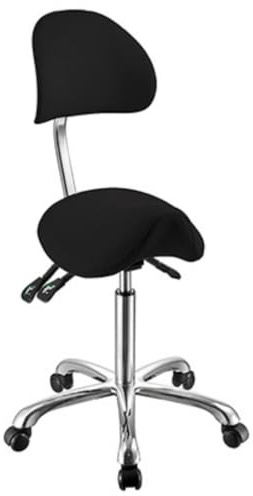 BEAUTEK 1025A SF Ergonomischer Sattelhocker mit Rollen Schwarz – Hydraulische Höhenverstellung, Verstellbare Neigung, Stabiles Chromgestell, Hochwertige Polsterung, Flexibel & Bequem, Büro & Praxis
