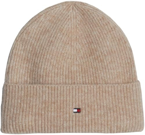 Tommy Hilfiger Damen Strickmütze Essential Flag Fuzzy Beanie mit Logo, Beige (Beige), Einheitsgröße