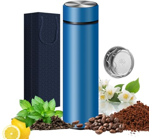 Bottiglie isolate - Bicchiere sottovuoto per caffè, tè e bevande con infusore in acciaio inox, 450ml, bottiglia da viaggio per tè, caffè/acqua calda e fredda/regalo pronto (blu)