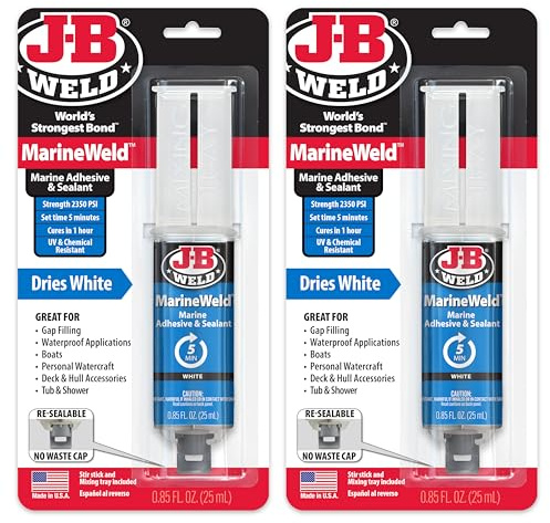 J-B Weld MarineWeld 50172-2 Lot de 2 seringues blanches résistantes aux UV, haute résistance et résistantes aux chocs, 25 ml