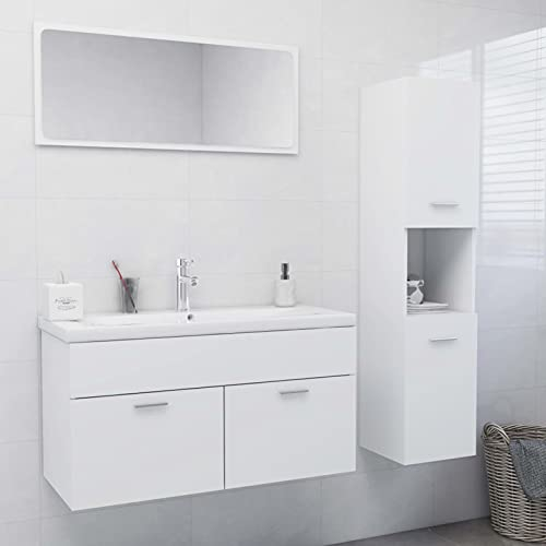 LAPOOH Set Mobili da Bagno Bianco in Truciolato,Set Arredo Bagno,Set Mobili da Bagno Completo,Bagno Completo Moderno(SPU:3070973)