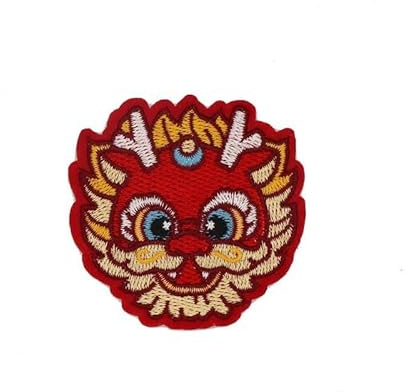 BZSDDY 7–15 cm 10 Stück niedlicher Drachen-Löwe-Stickerei-Patch Aufbügelapplikationen chinesisch für Kleidung kleine Aufnäher für Jeans Jacke