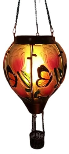 Solar Hot Air Balloon Lantern with Flame,Hummingbird Butterfly Air Balloon Solar Light LED Outdoor | Colorful Hot Air Balloon Decorations for Garden Patio Yard