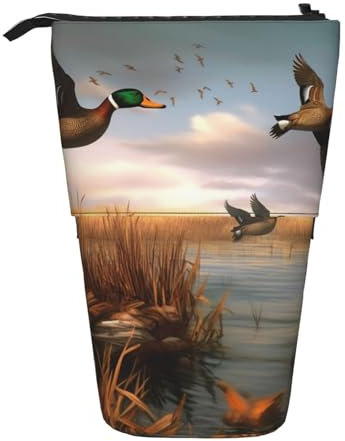 ULKMFFCF Jagd fliegende wilde Enten 6 bedruckte stehende Teleskop-Federmäppchen – niedliche Schul-Bleistifttasche, Make-up-Tasche, Kosmetiktasche, Stifthalter, Schwarz , Einheitsgröße, Schulranzen