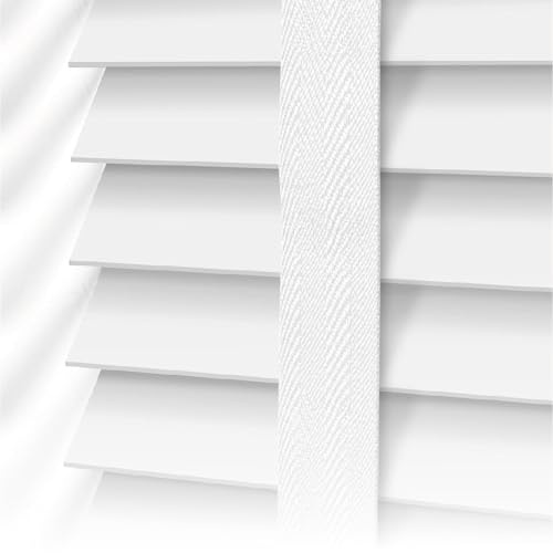EV DEKOR Faux Wood Window Blinds with Tape, 50mm Slats, Easy Fit Home Office Venetian Blinds (90 X 150cm) - White window blinds
