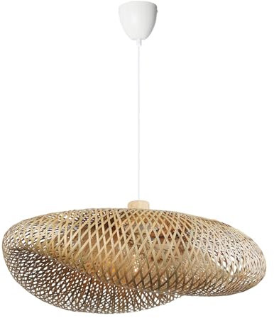 Alpinaluz Lámpara Colgante de Mimbre Natural ø600 mm - Diseño Artesanal con Pantalla Tejida a Mano, Portalámpara E27 de Madera y Cable Blanco, para Salón, Comedor y Dormitorio