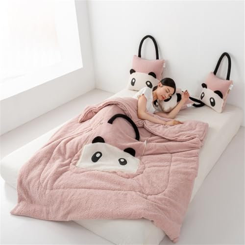 Hixingo Reisedecke und Kissen 2 in 1, Reisedecke mit Kissen Set Multifunktionale Reise Decke und Kissen 2 in 1 Weichem Flugzeug Verwandlungskissen für Urlaub, Camping (40 * 40cm,Panda-Rosa)