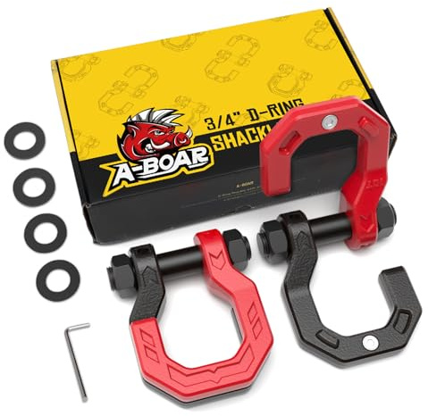 A-BOAR 3/4 D-Ring Shackles, Heavy Duty Forged Steel Shackles with 7/8 Pin, Easy Open D-Ring Shackles Towing Winch Hooks for Recovery, Trucks, SUV, ATV, UTV, Off-Road Vehicles, Black Red
