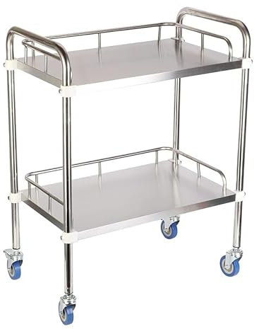 QUSYZD Tavolo da Lavoro in Acciaio Inossidabile, Carrello da Laboratorio a 2 Strati, carrelli di Servizio, Carrello clinico con Ruote omnidirezionali silenziose bloccabili p,Medium