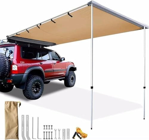 Retractable Sun Canopy Awning for Camper Vans - Adjustable Height Waterproof Outdoor Shelter with Aluminum Alloy Frame(160x250cm/5.2x8.2ft)
