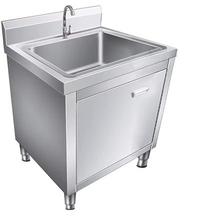 Évier de cuisine en acier inoxydable 80 * 60 * 60cm, évier de buanderie avec meuble, évier de cuisine extérieur, for la buanderie, la salle de bain et le bar.
