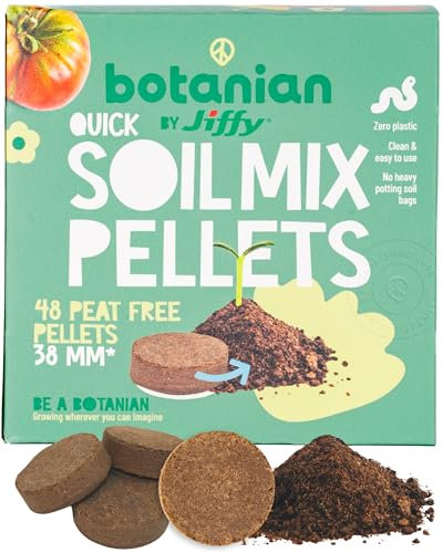 Jiffy Botanian 48 x Peat Free Quick Soil Mix Pellets - Zero Plastic Potting Soil for Herbs, Vegetables & Flowers. Simple & Easy to Use 38mm Coir Discs Perfect for Sowing & Planting Indoors or Outdoor