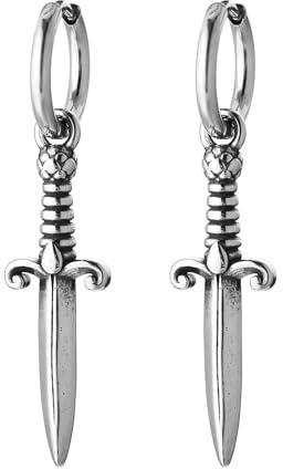 HZMAN Mittelalterliche Schwert Baumeln Ohrringe für Herren Damen Edelstahl Hip Hop Gothic Retro Dagger Hoop Ohrringe Schmuck Geschenk