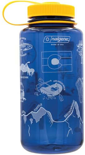 Nalgene 32 oz Wide Mouth Water Bottle | BPA-Free, Durable & Leak Proof - Geographical Bottle Design, Colorado Denim
