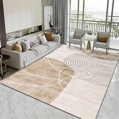 AUWUUA Großer Teppich Wohnzimmer 120x150cm Nordischen Stil Geometrischer Kurzflor Teppich Schlafzimmer, Beige Braun Modern Abstrakte Linie Rechteckig Teppichläufer für Flur, Küche, Esszimmer, Balkon