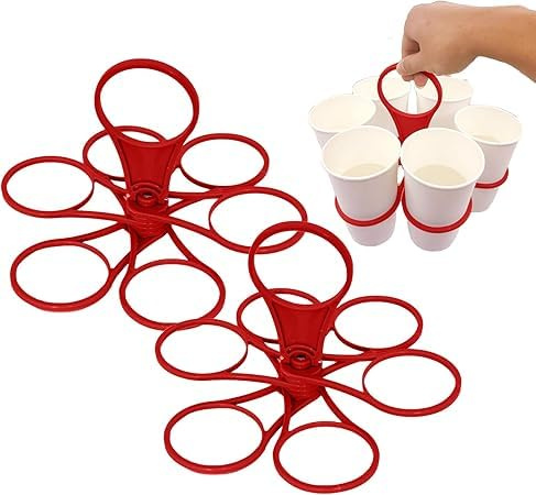 2 Stück Getränketräger mit Griff, Faltbarer Becherhalter für Kaffee, Softdrinks, Bierbecher, Becherträger für Getränke, Wiederverwendbar im Taschenformat (Rot*2)
