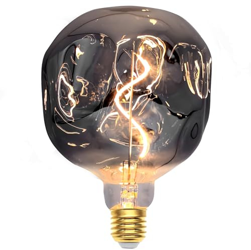 Glühbirne E27 LED Vintage 3W Dimmbar Unregelmäßige Form Ø125mm - Grau | Edison Vintage Glühbirne E27 Retro LED Filament Lampe für Nostalgie und Retro Beleuchtung im Haus Café Bar