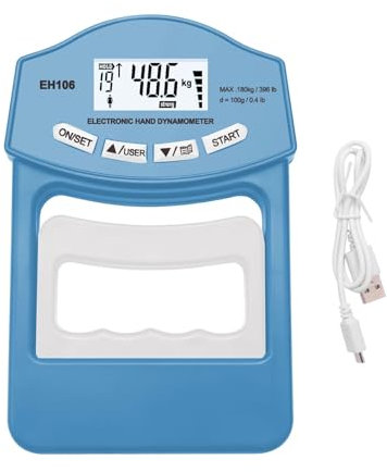 TIEOAXFT Tester di Forza di Presa, dinamometro Digitale da Mano da 396 libbre/180 kg, misuratore di Forza di Presa, Schermo LCD USB, dinamometro da Mano(Blue Grip Meter)