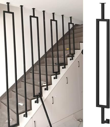 Escalier en fer forgé noir – 0,5 m – Bannière antidérapante pour intérieur/extérieur pour personnes âgées et enfants, barre de soutien de sécurité, tube carré durable pour balustrade