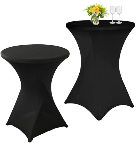 Stretch Stehtisch, 2 Stück Schwarz Stretch Husse, Ø 80-85 cm Stehtisch Hussen, Elastische Tischdecken, Dehnbarer Tischüberzug, für Gängige Bistrotische und Stehtische