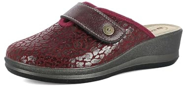 inblu Femme Pantofole Donna Zeppa, Fantasia Animalier Con Chiusura A Strappo E Plantare in Vera Pelle Chausson, Prune, 37 EU