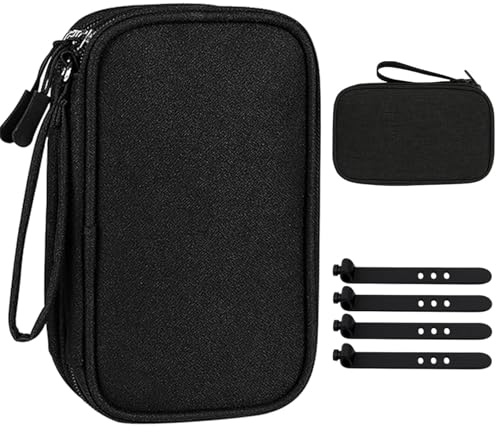ZexJpr Kabelorganizer Set, Tragbare Organizer Tasche Für Kabel Und Elektronik, 1 Kabeltasche Und 4 Silikon Kabelbinder, Schwarz, Ideal Für Reisen Und Büro, Geeignet Für Elektriker