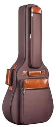 GSXLZ Gitarrentasche 41 Zoll verdickter wasserdichter Oxford-Nylon-Doppelgurt mit Baumwolle gepolsterter Gitarrenkoffer for Akustikgitarren(Coffee)