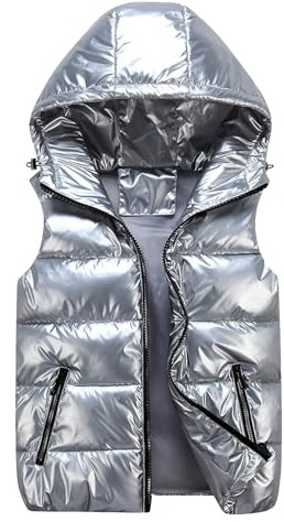 Damen Attumn Winter Solid Composite Reißverschluss Weste Jacke Ärmellose Tasche Oberbekleidung (Silver, S)