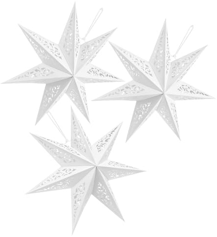TOYANDONA 3 pezzi Paralume Forma di Stella in Carta Bianca Lanterne Decorativi Pieghevoli per Natale Matrimonio e Compleanno Ombra Leggera e Riutilizzabile per Lampade Sospensione