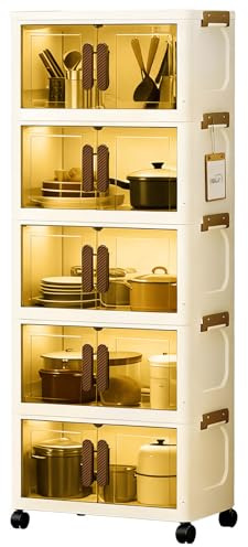 Ribech Organizador Plegable de 4 y 5 Niveles con Tapa – Cajas de Almacenamiento Apilables con Ruedas, Compartimentos Individuales para Armario, Baño, Oficina, Casa