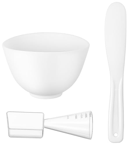 Juego de Cuenco 1 Set Blanco para Mascarilla Facial de Silicona | Espátula y Cepillo Aplicador, Mezcla y Aplicación Diy, Portátil para Viaje y Uso en Casa