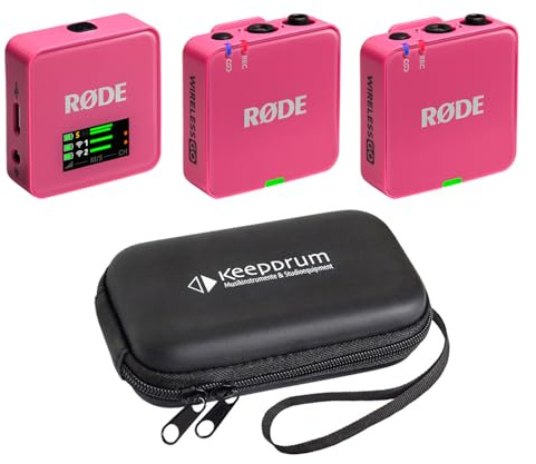 Rode Système de microphone sans fil, GO Gen 3, 2 canaux, rose, avec étui souple Keepdrum