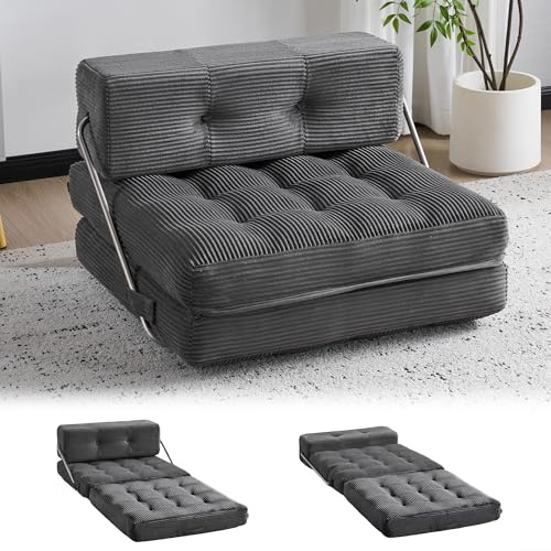 Mingone Faltbares Schlafsofa mit Kopfstütze für kleine Räume,Relaxsessel, Spielsofa,Komfortable Bodensofa-Lounge für Wohnzimmer Schlafzimer 80x80 cm bis 185x80 cm grau