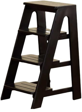 Black 4-Step Wooden Ladder Stool - Multi-Functional Climb Ladder, Shoe Bench & Flower Rack - Perfect for Kitchen, Bathroom, Office & Closet Storage Solutions