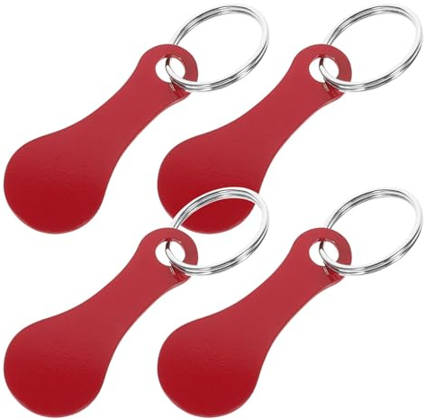 AKOOSY Lot de 4 Porte-Clés Métalliques Rouges pour Jetons de Caddie Amovibles Design Rond en Acier Inoxydable Accessoires Pratiques pour Chariot de Courses et Organisation des Clés