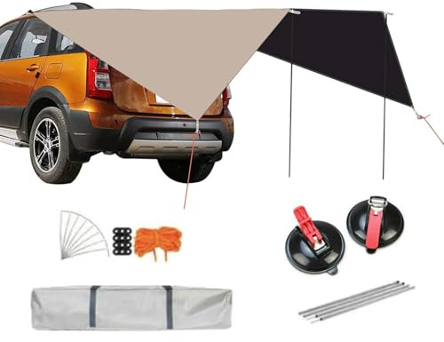 Toldo del portón trasero del coche | 2.74x3.35 metros cubierta impermeable | Parasol a prueba de viento para portón trasero | Para acampar al aire libre vehículo camper SUV camión trasero
