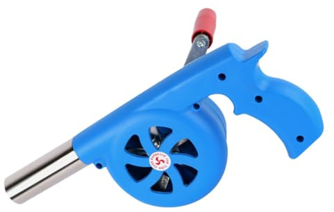 Ciieeo Soplador Manual para Barbacoa Manivela, Herramienta Portátil de Acero Azul para Hacer Fuego en Exteriores, Ventilador de Fuelle Compacto para Camping y Parrillas al Aire Libre