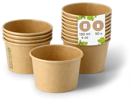 BIOZOYG 50x Eisbecher Pappe 75 ml braun - Einwegbecher plastikfrei und biologisch abbaubar - Dessertschale To-go-Becher- kleine Eiscremebecher