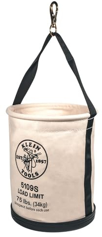 Klein Tools 5109S | Seau en Toile Droit avec Anneau pivotant et Trous de Drainage 12-inch | Charge Max 75 LB | Seau Robuste pour Outils de Chantier