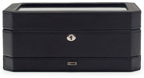 WOLF Windsor Watch Box with Drawer - Features 10 Watch Compartments, Eight Ring Rolls & 17 Jewelry Compartments - Vegan Leather Exterior, Black/Purple, Retro